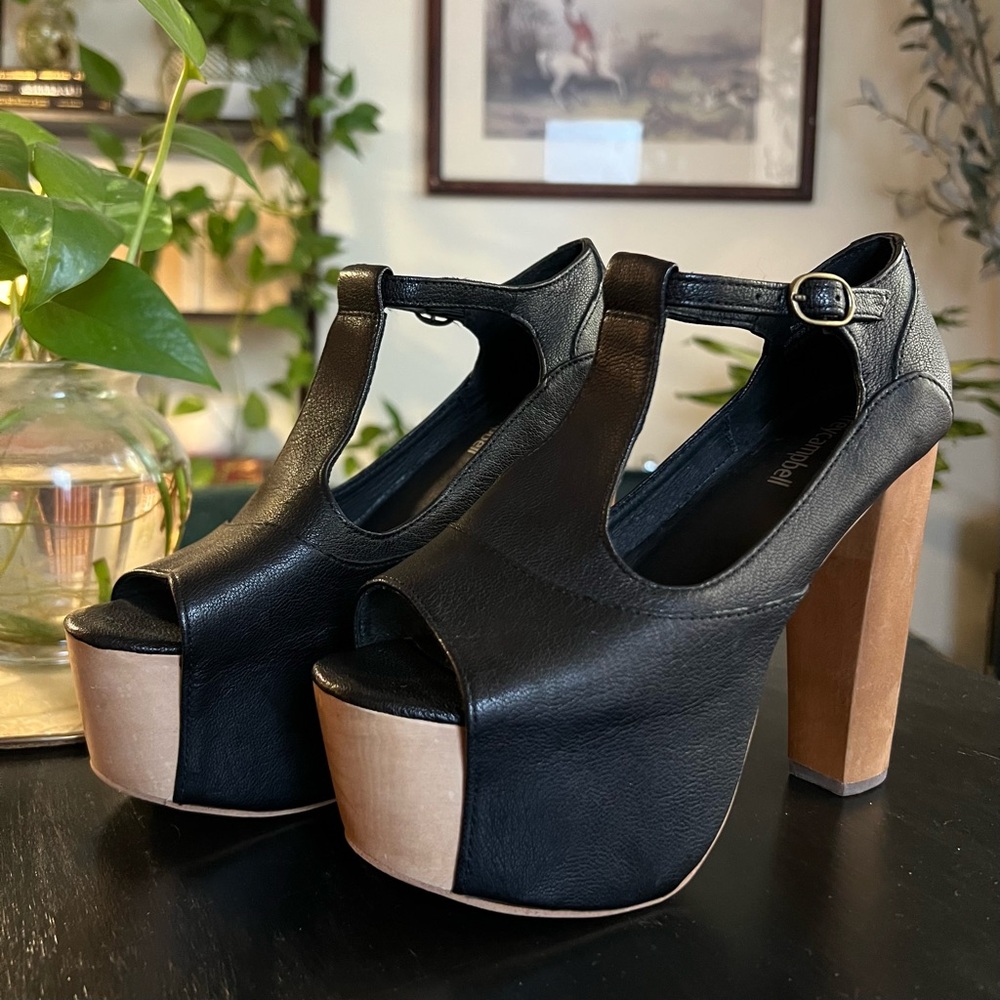 Jeffery Campbell Foxy-Wood Leather Platform Heels